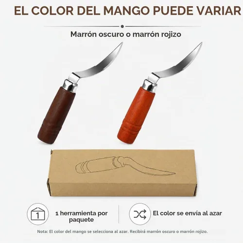 Vista 5 de DOITOOL Herramienta de eliminación de carne de coco cuchillo raspador de coco fresco de acero inoxidable con mango ergonómico de madera