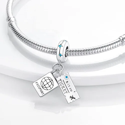 Vista 3 de MULA - Dijes de plata de ley 925 para pulseras y collares, colgantes de letras para la familia, cuentas de viaje en avión, dijes de árbol