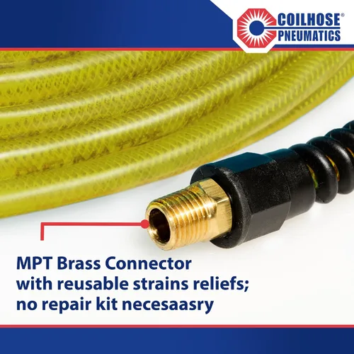 Vista 6 de Coilhose Pneumatics PFE60254TY Flexeel Manguera de aire de poliuretano reforzado, 3/8" diámetro interior, 25' de longitud con (2) accesorios