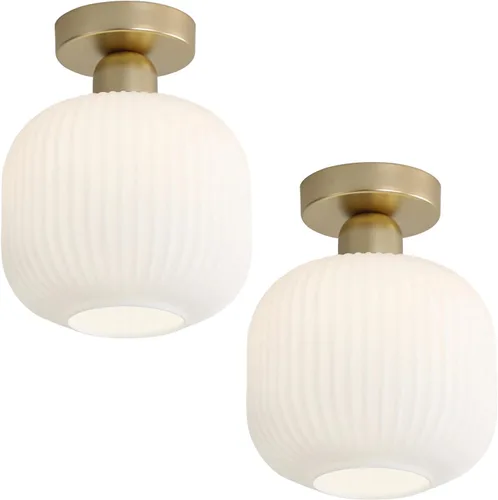 Vista 14 de KCO Lighting - Lámpara de techo de latón antiguo, lámpara de techo semiempotrada de vidrio de leche vintage, lámpara de techo pequeña dorada