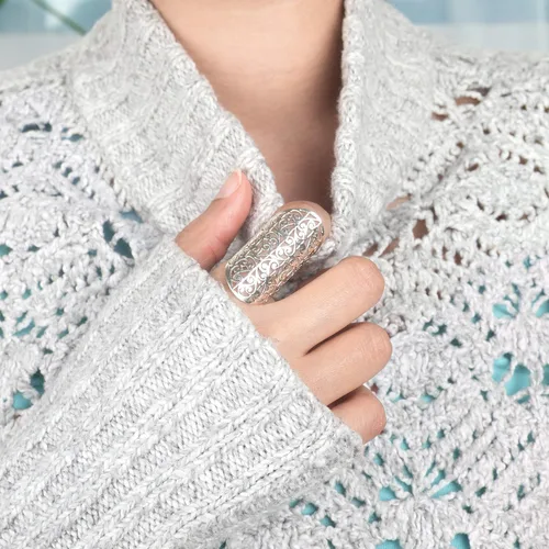 Vista 2 de Boho-Magic Anillo de plata de ley para mujer, banda ancha grande, dedo completo
