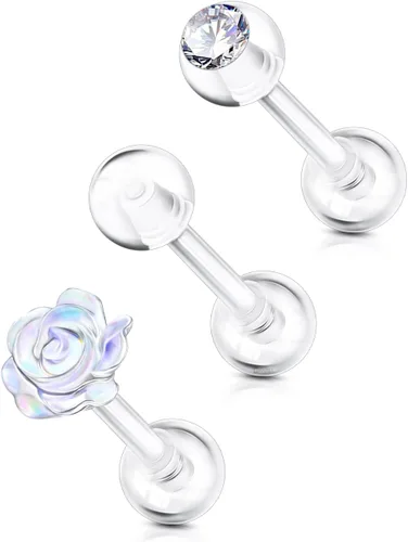 Vista 9 de OUFER 3 piezas de retenedores de piercing transparentes para cirugía, retenedor de joyería de piercing helix bioflex, joyería de piercing