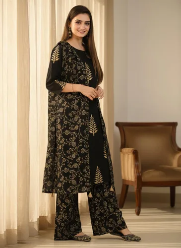 Vista 6 de Chandrakala Kurti Palazzo pantalón con traje Dupatta para mujer (K176-P)