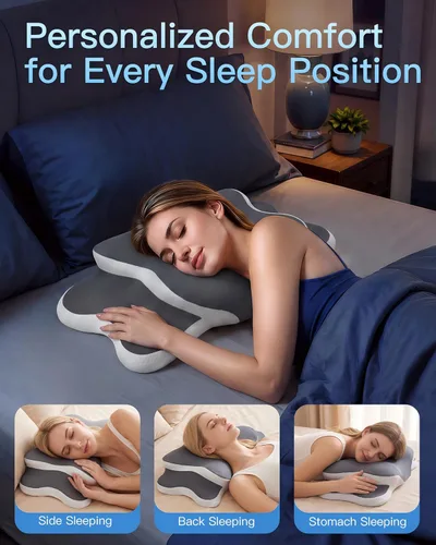 Vista 4 de Almohada cervical ergonómica para aliviar el dolor de cuello Gris