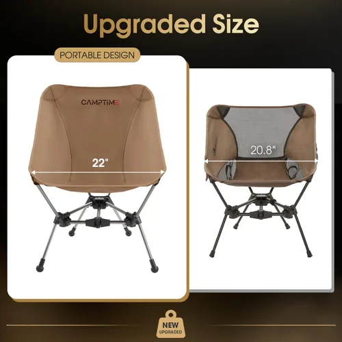 Vista 9 de Camptime Silla de camping portátil, silla de mochilero compacta ligera con bolsillo lateral, silla plegable de asiento ancho para camping