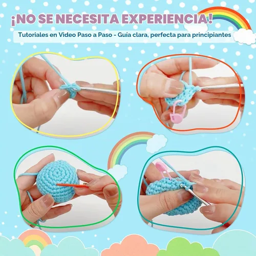 Vista 3 de yes.Sister! Kit de ganchillo de bricolaje para principiantes Juego de pato amarillo y azul Hilo de algodón Tutorial en video e instrucciones