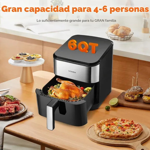 Vista 3 de Freidora de aire de gran capacidad de 6.2 cuartos de galón de 1500 W con cesta antiadherente, freidora de aire multifunción 8 en 1 con preajuste