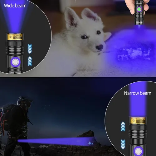 Vista 4 de DARKBEAM Linterna UV de 365 nm recargable de luz negra - Potentes mini linternas ultravioleta LED, lámpara portátil USB-C Woods - para detección