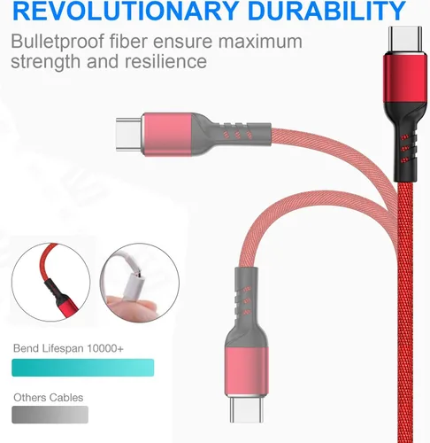 Vista 6 de Cable de carga para NS Switch and Switch Lite Paquete de 2 cables de carga de nailon trenzado USB C a USB A tipo C de sincronización rápida