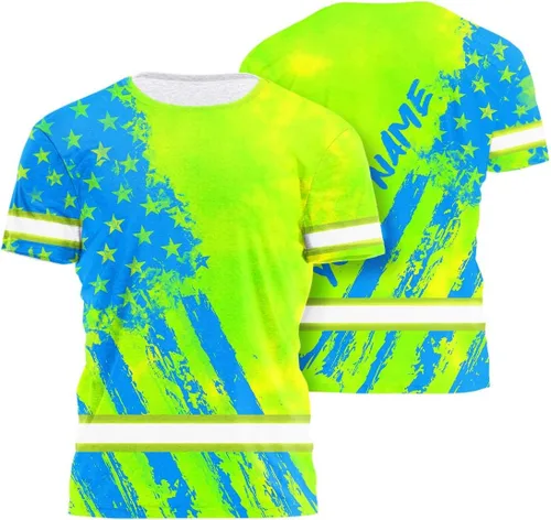 Vista 21 de Camisa de alta visibilidad con bandera de Estados Unidos de color para hombres y mujeres, con nombre personalizado, camisa de seguridad reflectante