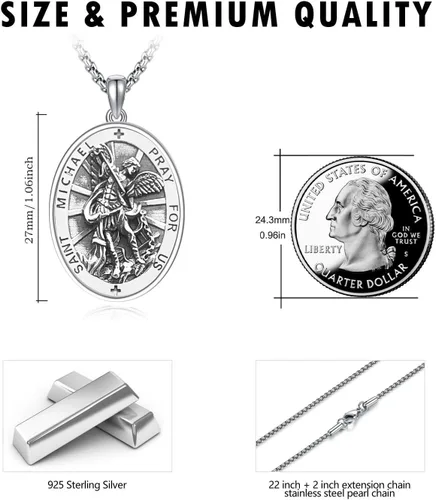 Vista 5 de DOTBJ Collar de plata de ley 925amuleto con medalla de San Valentín, regalos de Navidad para hombres y mujeres