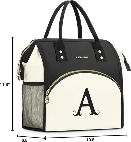 Vista 9 de Bolsa de almuerzo personalizada para mujer, elegante, reutilizable, aislada, con iniciales, para amiga, grande, de apertura ancha, resistente al