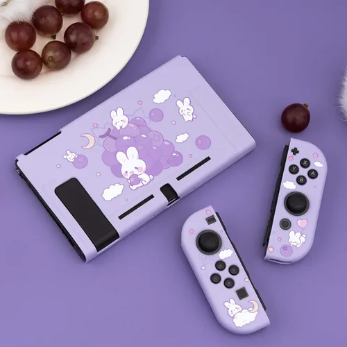 Vista 6 de GeekShare Funda protectora para Switch funda delgada de TPU suave compatible con consola Nintendo Switch y Joy-Con conejo uva
