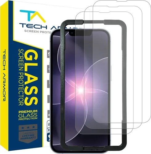 Vista 8 de Tech Armor - Protector de pantalla para iPhone 14 Pro 6.1, vidrio balístico, paquete de 3 9H tempered Hard, case-friendly fit, guided installation
