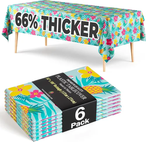 Vista 83 de Exquisite 66% Thicker Premium Plastic Table Cloth Rectangle Table Cover 0.5 Mil 6 Pack Aqua Table Cloth 54 Inch x 108 Inch Disposable Tablecloth