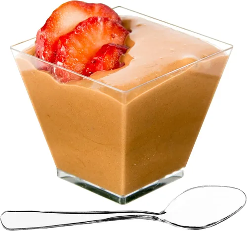 Vista 10 de DLux 100 x 2oz Tazas Cuadradas Mini de Postre con Cucharas y Tapas, Taza de Plástico Transparente para Aperitivos Parfait - Pequeño Cuenco