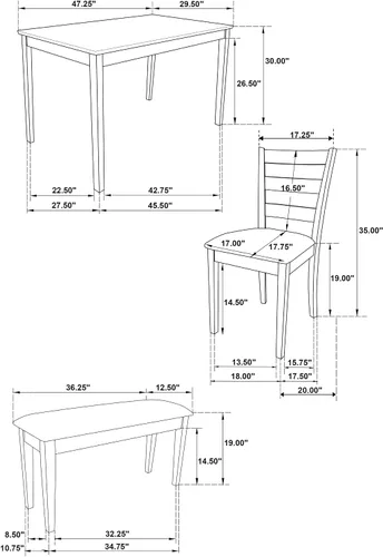 Vista 15 de Coaster Home Furnishings - Guillen - Madera - Juego de comedor rectangular de 5 piezas - Sillas laterales sin brazos, juego de comedor