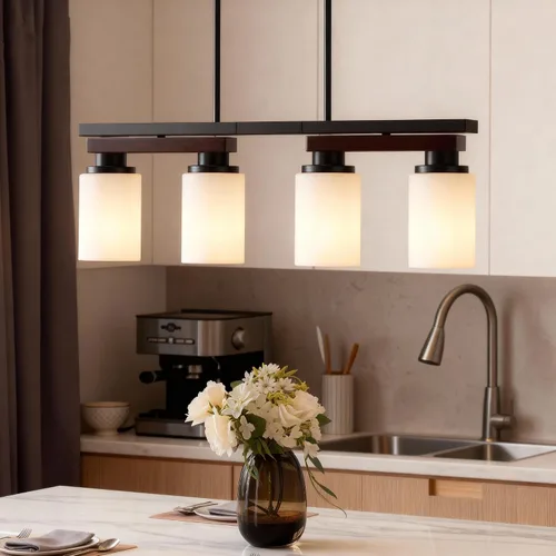 Vista 21 de 4 lámparas de isla de cocina y accesorios de iluminación de comedor de granja sobre mesa, colgante rústico ajustable para techo - Diseño giratorio