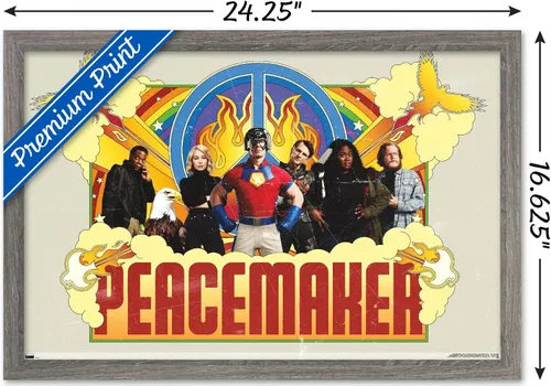 Vista 3 de Trends International DC Comics TV Peacemaker - Póster de pared de grupo, 22.4 pulgadas de largo x 14.7 pulgadas, versión enmarcada de madera