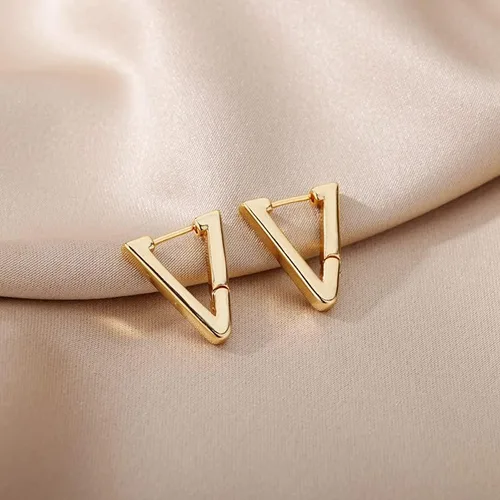 Vista 5 de SPRING YOW - Aretes de aro triangulares para mujer, de color plateado, geométrico, en forma de V, accesorios de joyería de moda, dorado, E2310G-3