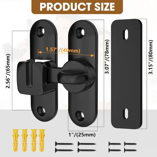 Vista 5 de Cerradura y pestillo para puerta de granero de 90/180 grados, hardware de bloqueo deslizante de aleación de zinc para gabinete, baño, garaje, valla