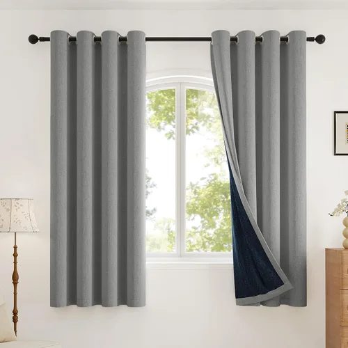 Vista 25 de Rinwoc Cortinas opacas gruesas y suaves, juego de 2 paneles para dormitorios pequeños/habitaciones de niños, con textura de lino y bloqueo de luz