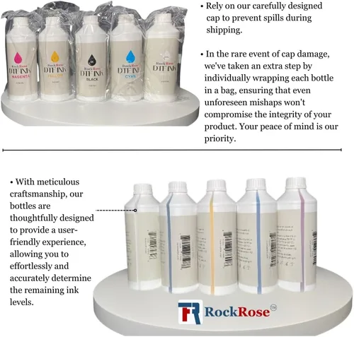 Vista 2 de RockRose Tinta DTF blanca 33.8 fl oz para película de transferencia DTF, antiobstrucción, colores vivos, tinta de impresora DTF para ET-8550 L-1800