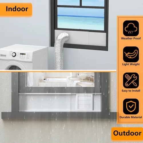 Vista 8 de LBG Products Kit de ventana de ventilación para secadora con cubierta de ventilación de cierre automático con pantalla para manguera de ventilación