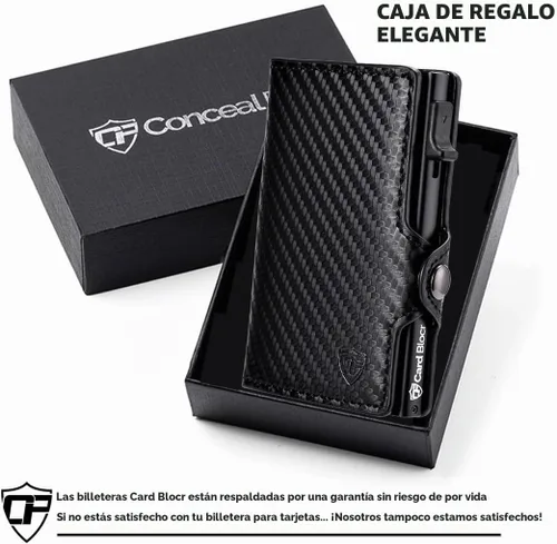 Vista 6 de Conceal Plus - Cartera desplegable para hombre Tarjetero delgado de metal con bloqueo RFID Cartera de expulsión automática de tarjetas Cartera