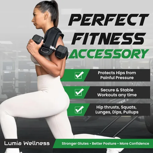 Vista 8 de Heavy Duty Hip Thrust Belt for Dumbells, Kettlebells, and Plates - Glute Workout at Home, Gym, and Travel - Dip and Pullup Belt (Chain Included)