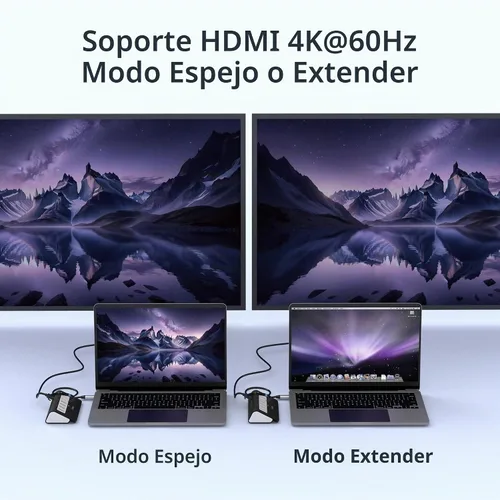 Vista 7 de P9 USB C Hub, INTPW 9-en-1 Adaptador USB Multipuerto con HDMI 4K, PD 100W, USB-C y 2 USB A 3.0 5Gbps, 2 USB A 2.0, Lector de Tarjetas SD/TF, Hub USB