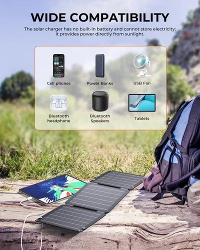 Vista 4 de Cargador de panel solar de 21 W BigBlue SolarPowa 20 portátil con puertos USB-A/USB-C, impermeable IP68, paneles solares plegables livianos de alta