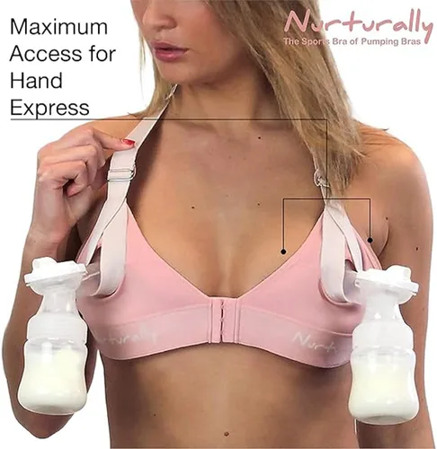 Vista 4 de Nurturally - Brasier de extractor de leche manos libres, se adapta a 36A a 46D, sujeción firme, ajustable y cómodo, sujetadores de bombeo manos Rosa