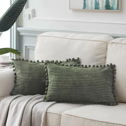Vista 45 de Fancy Homi Juego de 2 fundas de almohada decorativas negras de 12 x 12 pulgadas con pompones para sofá y cama, decoración moderna de estilo bohemio