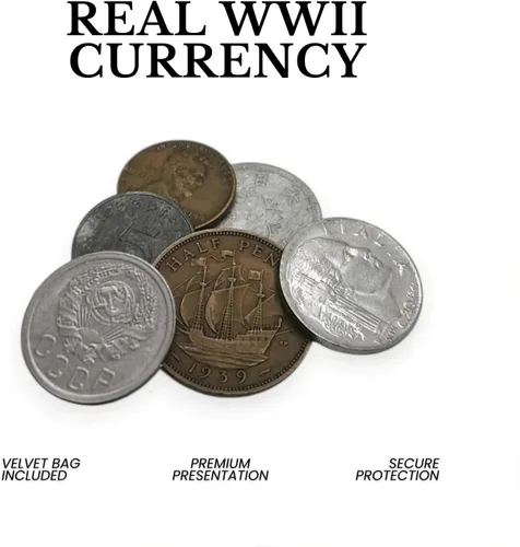 Vista 2 de Moneda Mundial de la Segunda Guerra Mundial - 6 monedas utilizadas durante la Segunda Guerra Mundial por Allies & Axis (1939-1945). Memorabilia