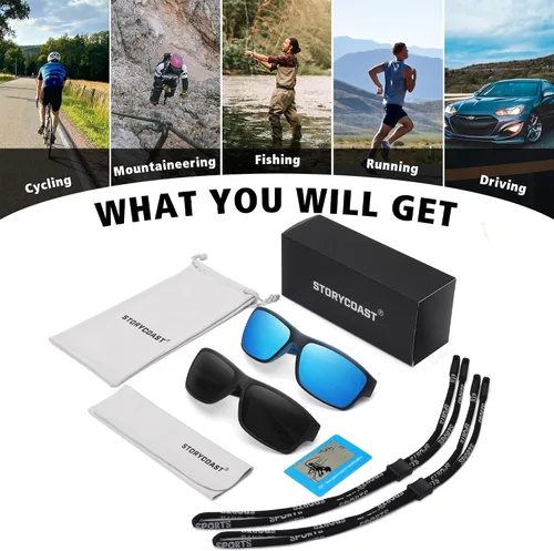 Vista 7 de STORYCOAST Gafas de sol polarizadas deportivas para hombres y mujeres, marco irrompible para ciclismo, pesca, conducción