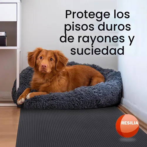 Vista 4 de RESILIA Tapete de piso de plástico negro - Vinilo impermeable con nervadura ancha en relieve, alfombrilla protectora resistente para suelos