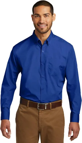Vista 6 de Port Authority Camisa de popelina sin preocupaciones de manga larga