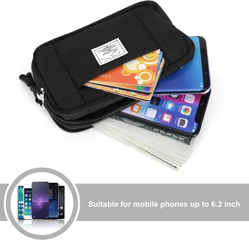 Vista 3 de KAMO Funda multiusos de lona horizontal para smartphone, funda para teléfono celular con asa para cinturón, bolsas de cinturón para mujeres, funda