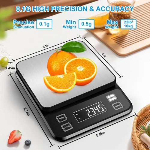Vista 3 de Diyife - Báscula de cocina grande de 22 libras con 0.00 oz de alta precisión, IPX67 impermeable Stainless Steel Food Scale, 10 Unit, Washable