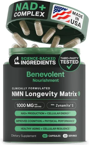Vista 10 de Benevolent NAD+ Suplemento de 1050 mg, absorción máxima 3 en 1 NAD suplementos para mujeres y hombres con ribósido de nicotinamida