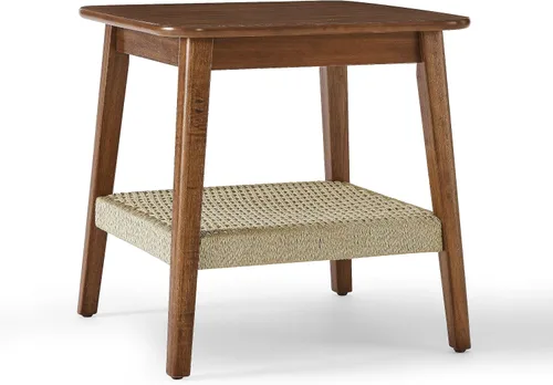 Vista 5 de Moderna mesa auxiliar de madera de 23 pulgadas, mesa auxiliar de noche, mesa de sofá, mesita de noche para dormitorio, sala de estar, sala