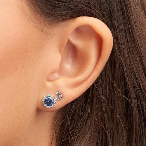 Vista 4 de Pandora ME Jewelry - Aretes de plata de ley con forma de luna creciente y cristal azul real, Metal Cristal