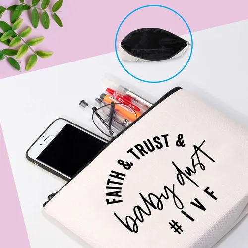 Vista 5 de Bolsa de maquillaje IVF Warrior Faith Trust y Baby Dust IVF IUI Transfer Day Regalo inspirador de infertilidad, Bolsa de polvo para bebés Faith Trust
