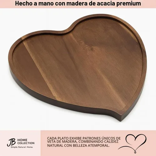 Vista 2 de JB Home Collection, Bandeja romántica de madera de acacia con forma de corazón, bandeja para servir aperitivos, pasteles, frutas, frutos secos