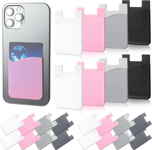Vista 10 de Frienda 24 portatarjetas de teléfono adhesivo de silicona para la parte posterior del teléfono, funda adhesiva para tarjetas de crédito compatible