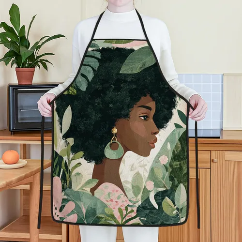 Vista 4 de Botanical Aprons for Cooking, Artistic Floral Design Kitchen Apron for Adults, Stylish Greenery Pattern Washable Apron Bbq