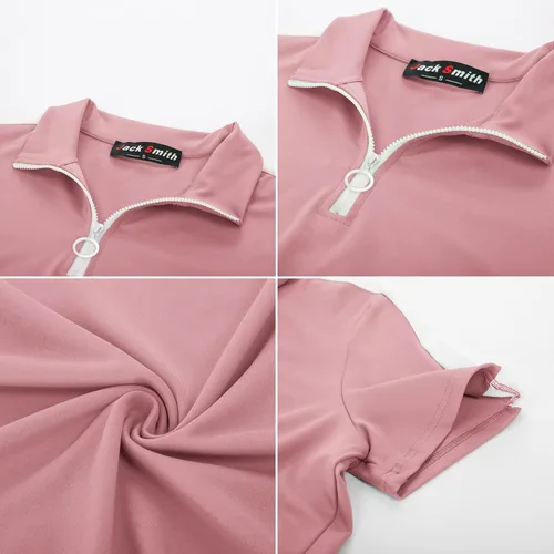 Vista 6 de JACK SMITH Camisa de golf de manga corta para mujer, que absorbe la humedad, camiseta polo deportiva con cremallera, protección solar, tallas S-XXL