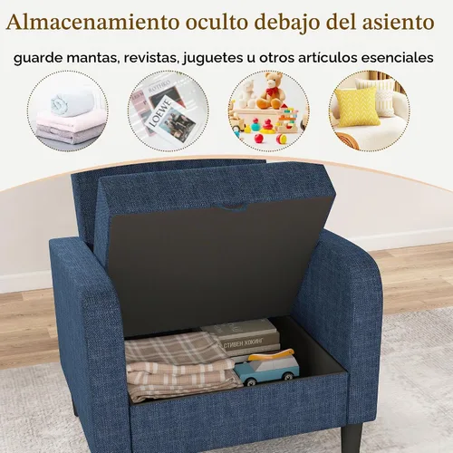 Vista 3 de DAGONHIL Silla de Acento para Sala de Estar, Silla Tapizada de Lectura para Dormitorio, Sillón de Tela de Lino, Sofá Individual para Sala de Azul