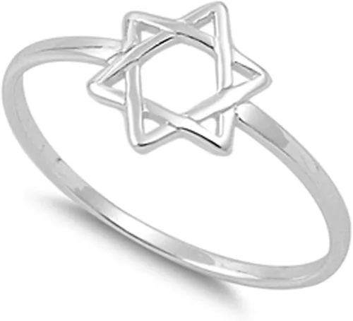 Vista 2 de Anillo único religioso de la estrella de David de plata de ley 925 tamaños 2-13, Metal, Sin piedras preciosas